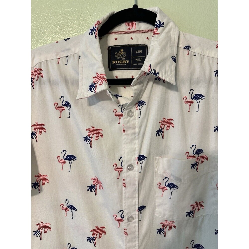Rugby University Men’s shirt Large Flamingo Short Sleeve 100% Cotton - Picture 2 of 13